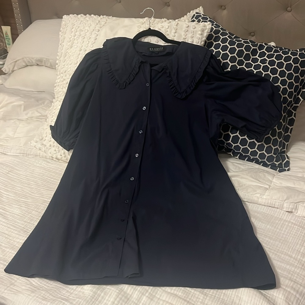 Eloquii, Navy dress with statement collar, sz 18